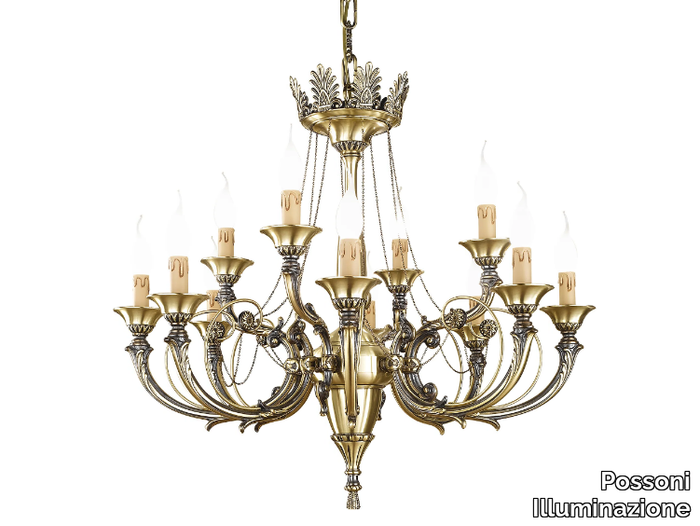 GINEVRA 858/8+4 - Antique Brass chandelier _ Possoni Illuminazione