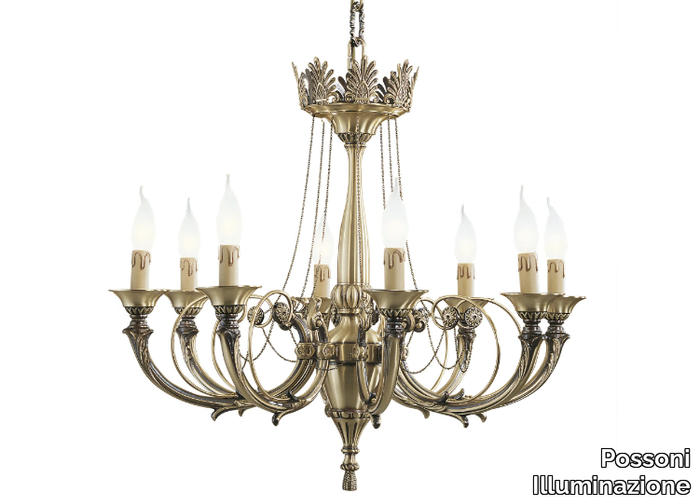 GINEVRA 858/8 - Antique Brass chandelier _ Possoni Illuminazione