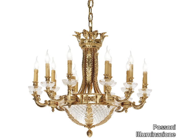 KITTY 4071/18+6 - Shaded gold plated chandelier with crystal _ Possoni Illuminazione