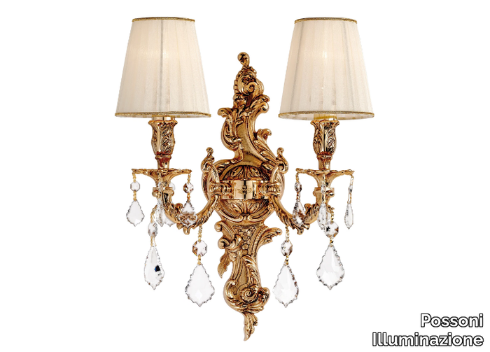 LARA 4400/A2-SH/P - Shaded gold plated wall lamp with Schoeler crystals _ Possoni Illuminazione