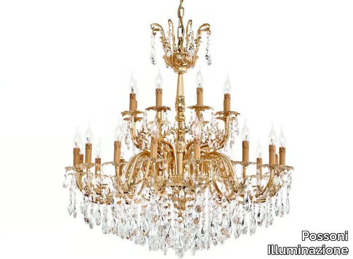 NUR 230/16+8-SH/G - Sanded gold plated chandelier with Schoeler crystals _ Possoni Illuminazione