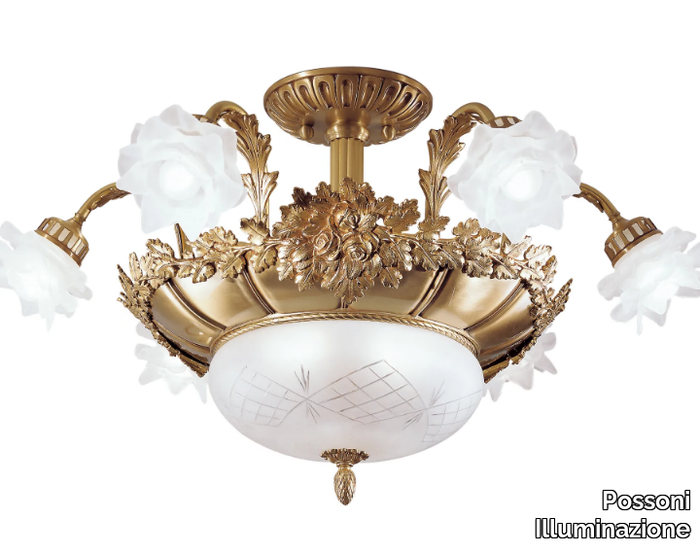 ROSE 700/6+2SF - Antique brass chandelier with glass _ Possoni Illuminazione
