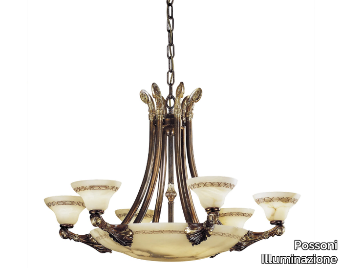 SASHA 2900/6+6 - Rust/gold leaf chandelier with alabaster _ Possoni Illuminazione