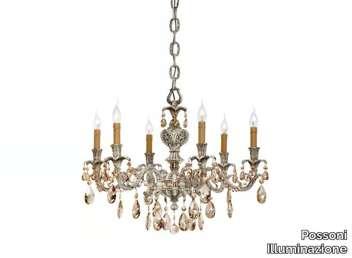 VERONIQUE 796/6-SH/GG - Antique white and gold chandelier with Schoeler crystals _ Possoni Illuminazione