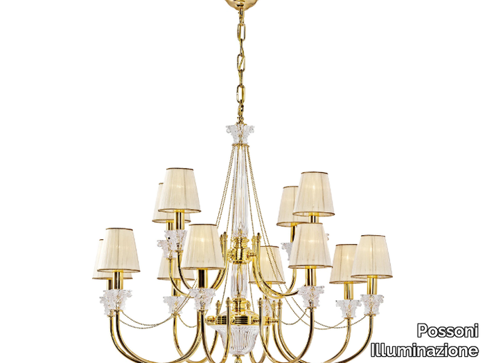 VICKY 37089/8+4 - Gold plated finish chandelier with crystal and shade _ Possoni Illuminazione