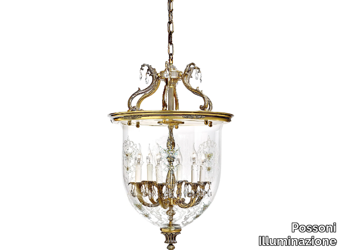 VICTORIA 1975/6-SH - Antique Brass pendant lamp with Schoeler® crystals _ Possoni Illuminazione