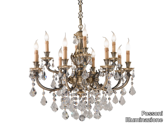 WINDSOR 888/8+4-SH/P - Antique Brass chandelier with Schoeler crystals _ Possoni Illuminazione