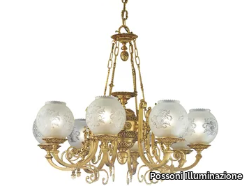 MARY 776/8 - Satin french gold chandelier with glass _ Possoni Illuminazione