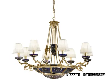 MICHELANGELO 3999/6+8 - Shaded gold plated chandelier with blue crystal and shade _ Possoni Illuminazione