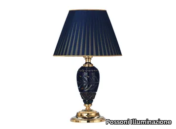 MICHELANGELO 3999/LP - Shaded gold plated table lamp with blue amber crystal _ Possoni Illuminazione