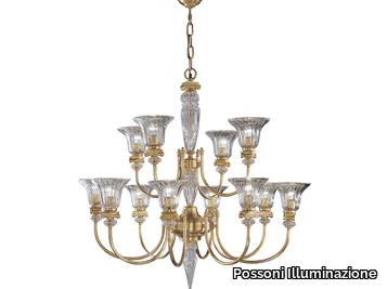 NATASCIA 27077/8+4 - Satin gold plated finish chandelier with crystal _ Possoni Illuminazione