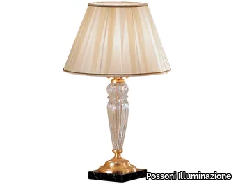 NATASCIA 27077/LP /-LG - Satin gold plated table lamp with crystal and silk shade _ Possoni Illuminazione