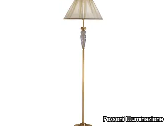 NATASCIA 27077/P - Satin gold plated floor lamp with crystal and silk shade _ Possoni Illuminazione