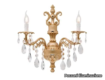 NUR 230/A2-SH/G - Sanded gold plated wall light with Schoeler crystals _ Possoni Illuminazione