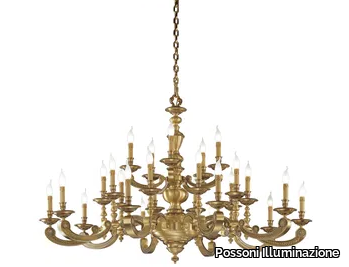 ALBERTO 268/20+5 - Satin french gold/mahogany chandelier _ Possoni Illuminazione