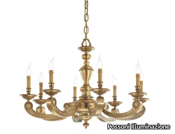 ALBERTO 268/8 - Satin french gold/mahogany chandelier _ Possoni Illuminazione