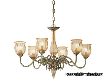 AMANDA 227/6 - Antique Brass chandelier with camber crackle glass _ Possoni Illuminazione