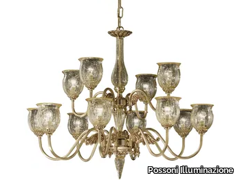 AMANDA 227/8+4 - French gold finish chandelier with amber crackle glass _ Possoni Illuminazione