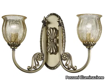 AMANDA 227/A2 - Antique brass wall light with amber crackle glass _ Possoni Illuminazione