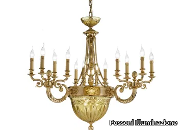 AMBER 430/15+2 - Shaded gold plated chandelier with amber crystal _ Possoni Illuminazione