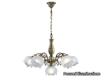 BIANCA 25/5+1 - Satin brass pendant lamp with glass _ Possoni Illuminazione