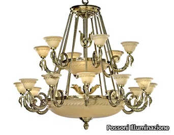 CIGNO 2735/12+6+6+3 - Antique Brass chandelier with alabaster _ Possoni Illuminazione