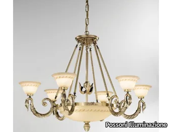 CIGNO 2735/6+3 - Antique Brass chandelier with alabaster _ Possoni Illuminazione