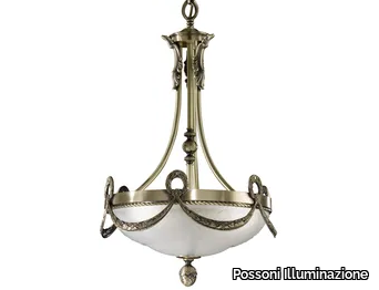 CLOE 1741/3 - Antique Brass chandelier with glass _ Possoni Illuminazione