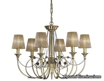 DAFNE 1591/6 - Antique brass chandelier with organza shades _ Possoni Illuminazione