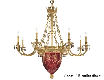 EDGARD 4300/8+4-SH - Shaded gold plated chandelier with Schoeler® crystals _ Possoni Illuminazione