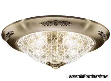 GIOTTO 1898/PLG-C - Antique Brass ceiling light with crystal _ Possoni Illuminazione