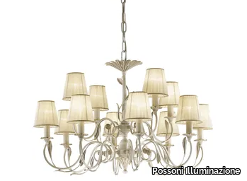 GRETA 1038/8+4 - Antique white/gold finish chandelier with shades _ Possoni Illuminazione