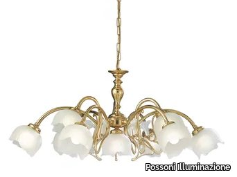 LIBERTY 1400/9+1 - Polish brass chandelier with glass _ Possoni Illuminazione