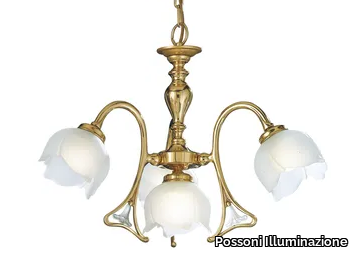 LIBERTY 1400/3+1 - Polish brass chandelier with glass _ Possoni Illuminazione