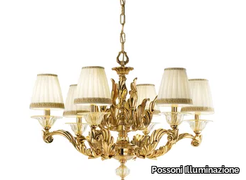 LUCILLA 550/6 - Aded gold plated chandelier with clear crystal and shades _ Possoni Illuminazione