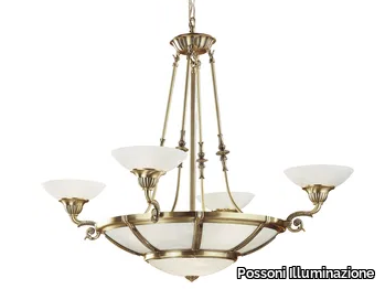 RAFFAELLO 1999/6+4 - Antique Brass chandelier with opal glass _ Possoni Illuminazione