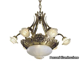 ROSE 701/6+2 - Antique Brass chandelier with glass _ Possoni Illuminazione