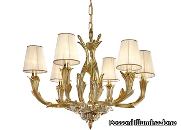 SIBILLA 330/6-P - French Gold chandelier with organza pleated shades _ Possoni Illuminazione