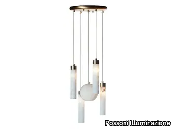 TUBE & BALL 2005/S5 - Light antique brass chandelier and alabaster _ Possoni Illuminazione