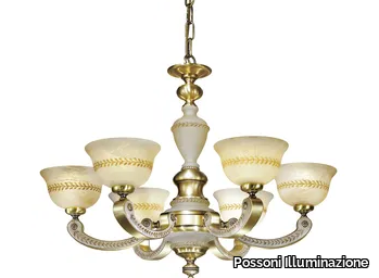 VERA 2268/6 - Antique Brass finish chandelier with alabaster _ Possoni Illuminazione