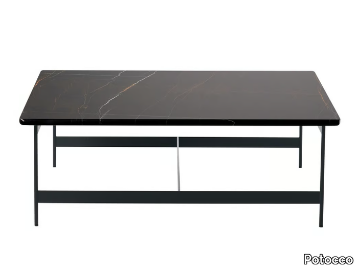 LITTLE T 878/TQ-100 - Square low metal coffee table with marble top _ Potocco