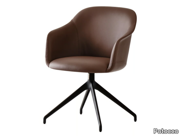 LYZ 918/PGI - Upholstered trestle-based swivel leather easy chair _ Potocco