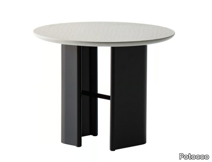 DOUBLE L 952/TC-OUT - Round steel garden side table with stone top _ Potocco