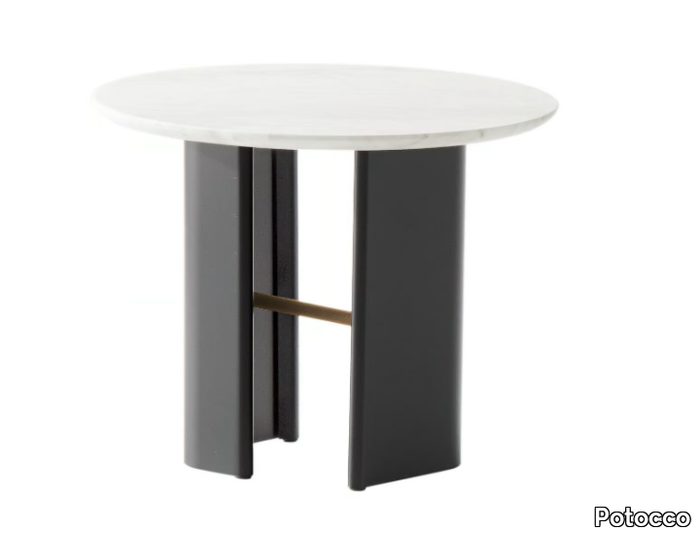 DOUBLE L 952/TC - Round steel coffee table with marble top _ Potocco