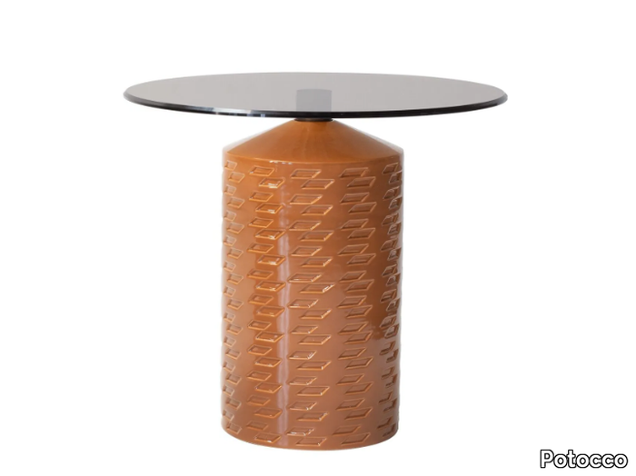 HISHI 871/TBC-OUT / 871/THC-OUT - Round ceramic garden side table with glass top _ Potocco