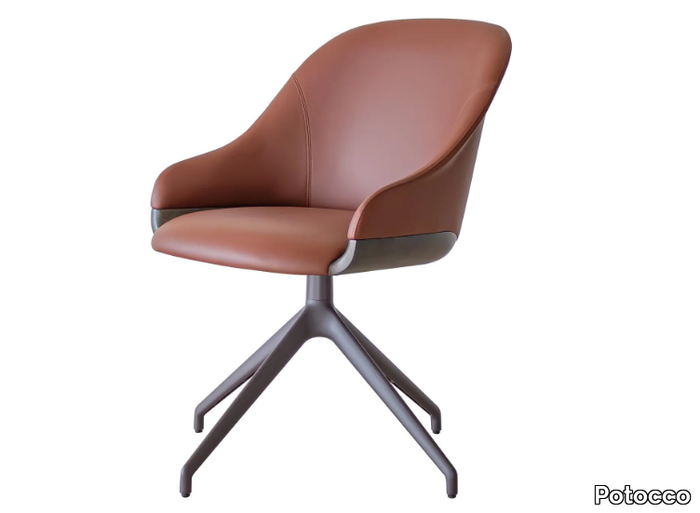 LYZ 918/G - Swivel trestle-based leather chair with armrests _ Potocco