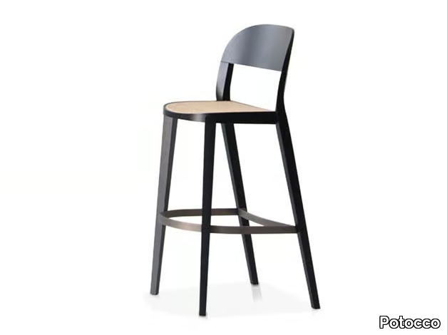 MINIMA 949/AC - High Vienna straw and ash stool with back _ Potocco