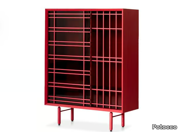 SEN 886/MA - Wood and glass highboard with sliding doors _ Potocco