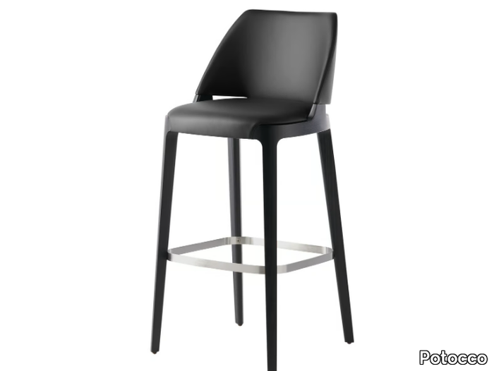 VELIS 942/A - Upholstered high leather stool with back _ Potocco