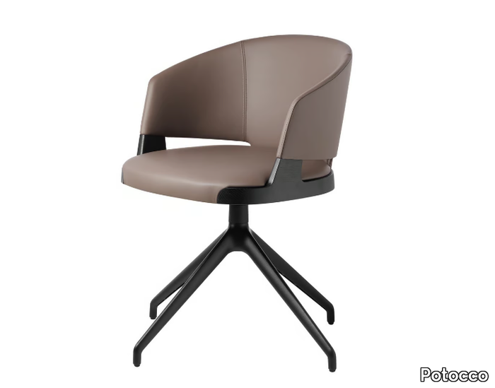 VELIS 942/PAG - Swivel trestle-based leather easy chair with armrests _ Potocco